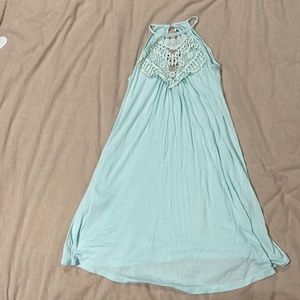 Halter dress with crochet neckline.